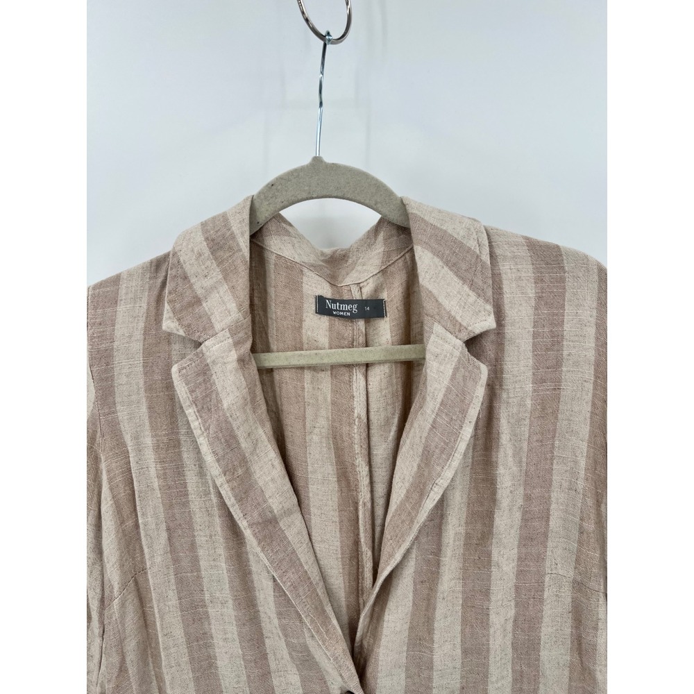 Nutmeg Tan Beige Striped Linen Blend Single Button Blazer Jacket Size US 10 - Picture 4 of 8
